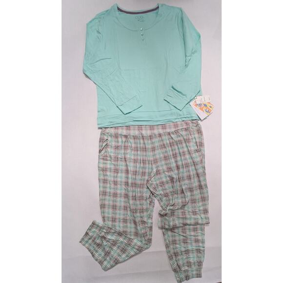 XL Cool Girl Women's Dashing Through Jogger‎ Set, Mint/Plaid, - Picture 1 of 14